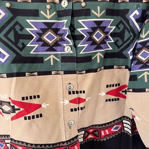 Vintage | Circle T Rough Rider Woman’s medium Western Aztec Button Up Shirt - Picture 7 of 8
